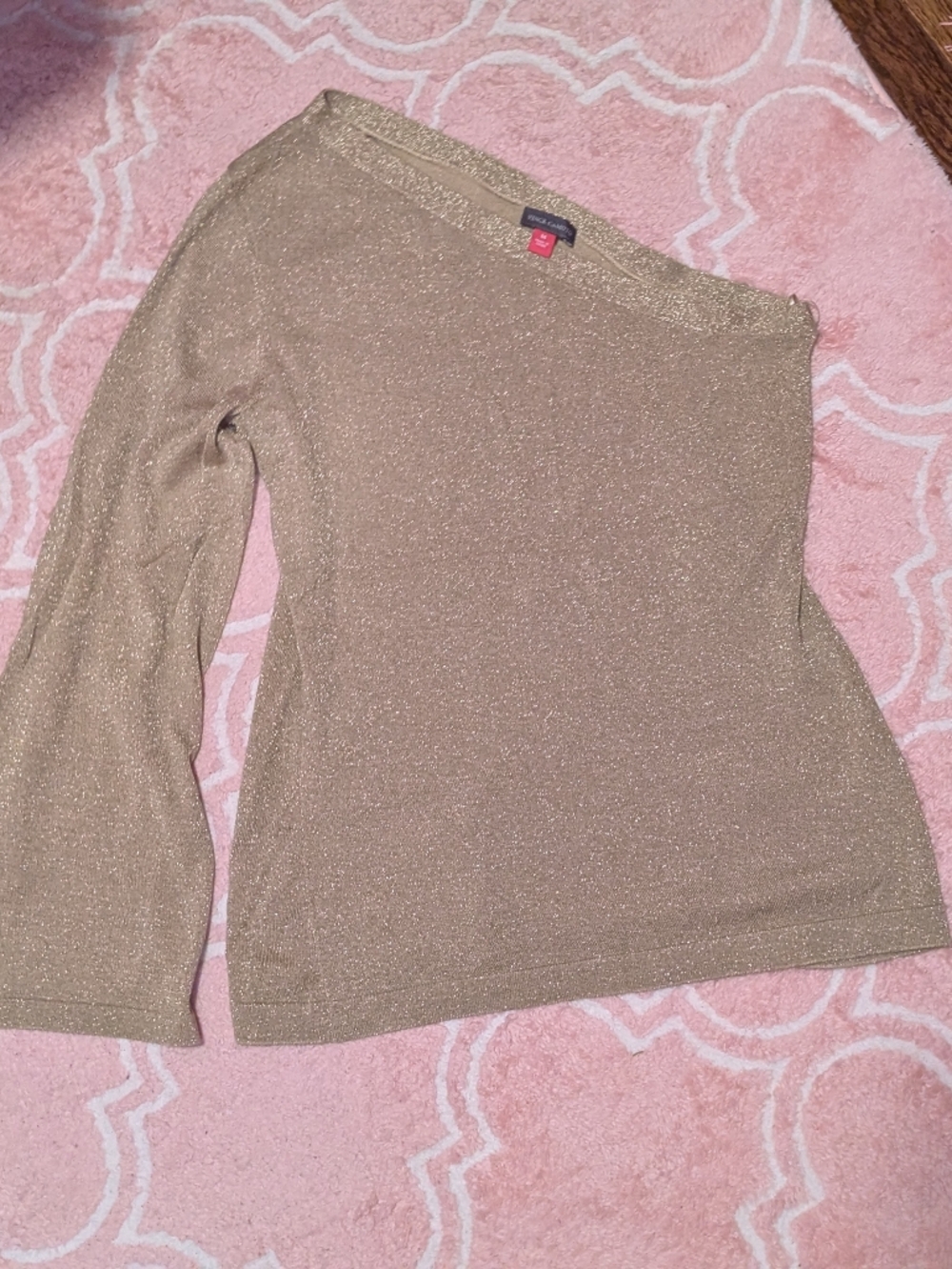 Vince Camuto Gold Metallic One Shoulder Knit Top Medium